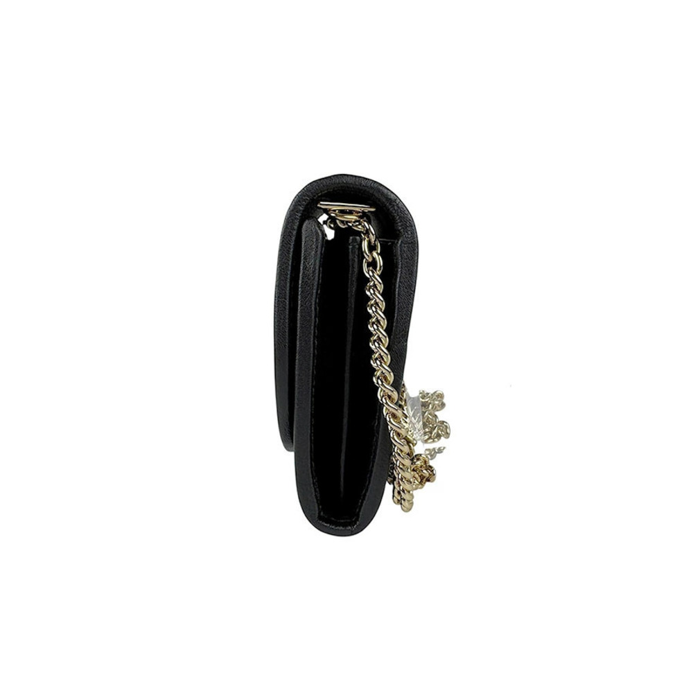 Gucci Shoulder Wallet Crossbody Black Leather Metal Bag Chain Black